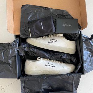 NWT Saint Laurent Off-White Worn-Look Court Classic SL/06 Sneakers Size 37.5
